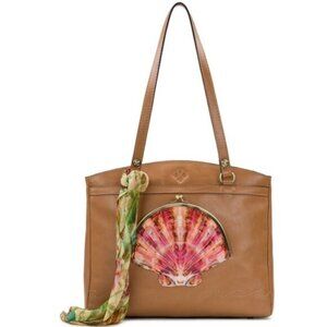 Patricia Nash Poppy Tote Leather w Seashells by the Seashore Scarf Tan Naturale